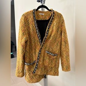 ZARA WOMEN’s Fall Faux Tweed Texture Coat (yellow)